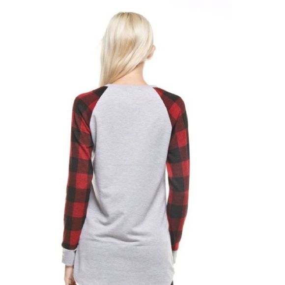 Plaid Long Sleeved French Terry Top - Picture 4 of 7